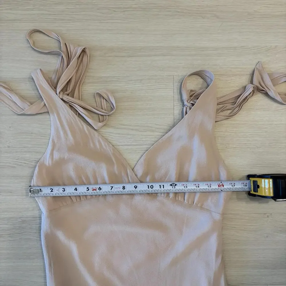 Reformation Nude Champagne Dress Women’s Size 10 Backless Tie Straps Midi Dress - Picture 6 of 8